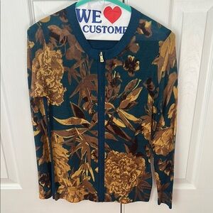Tory Burch Blue and Brown Blazer with Bold Floral Design